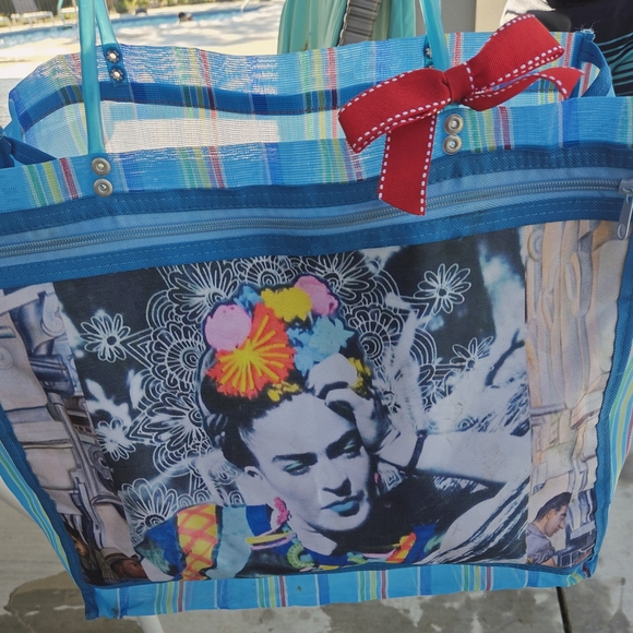 Colorful Tote Bag Featuring Frida Kahlo Print - Picture 1 of 5